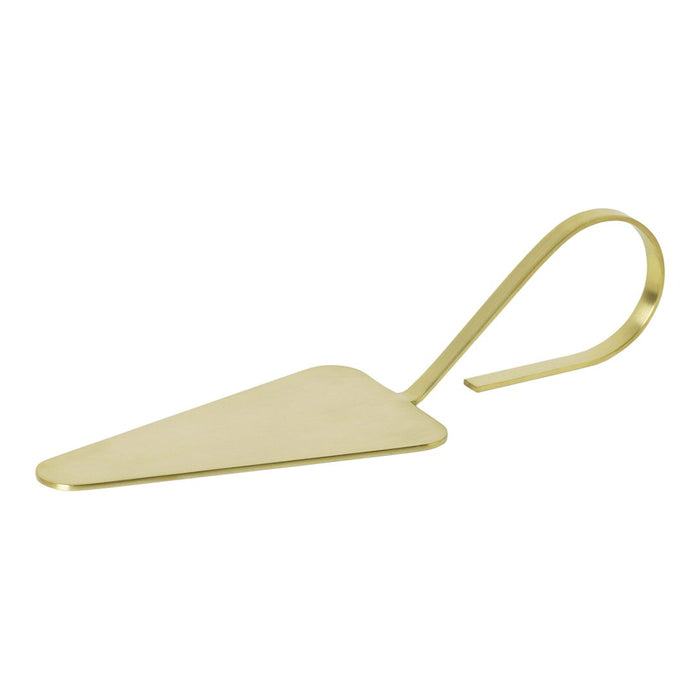 Brushed gold garden trowel with a sleek, smooth finish and elegant hook design, perfect for outdoor use.