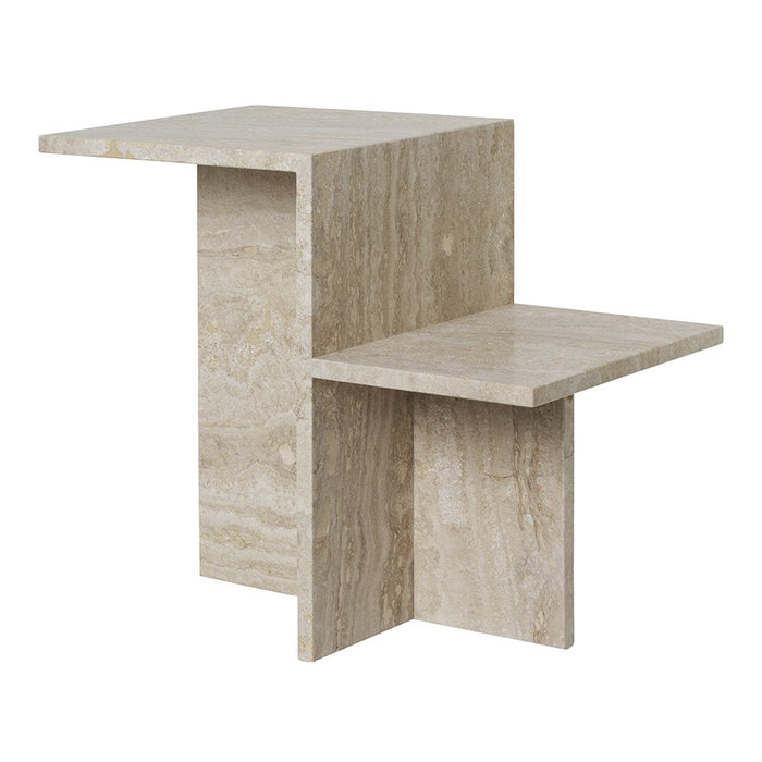 Light beige marble side table with a smooth, polished finish and subtle natural veining patterns.