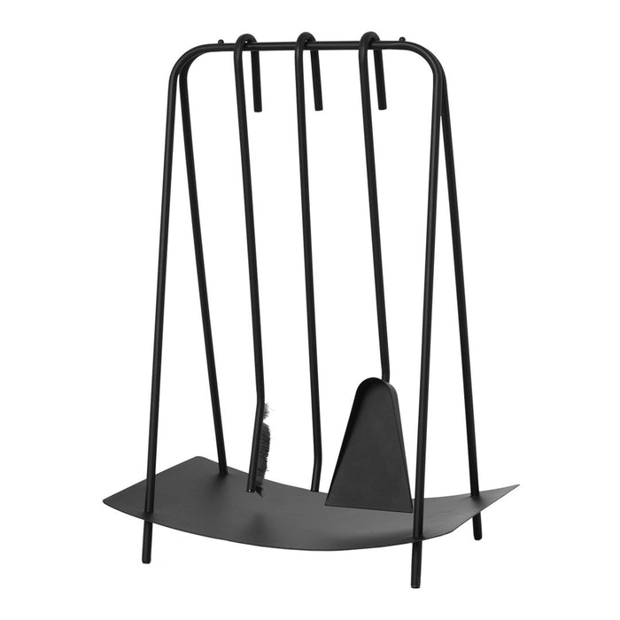 Sleek black metal firewood holder with minimalist design and smooth lines. Modern and stylish home accessory.