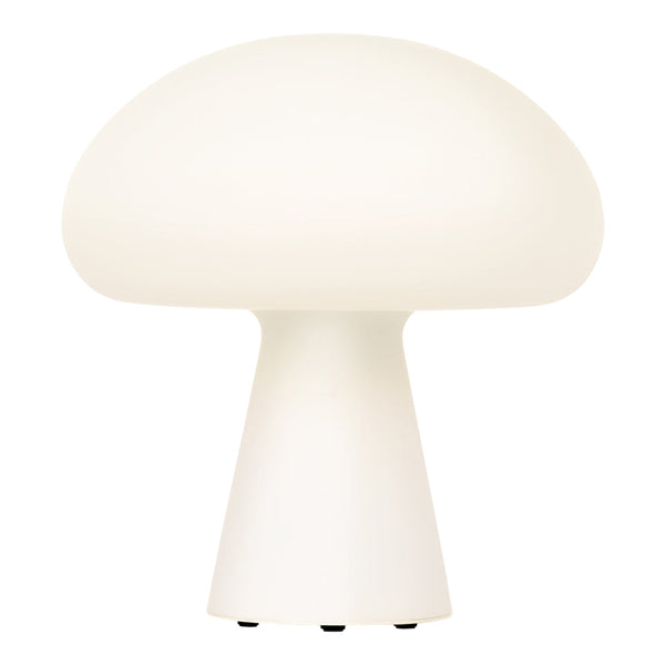 White mushroom-shaped lamp with a smooth, glossy finish and a minimalistic design. Perfect for modern decor.