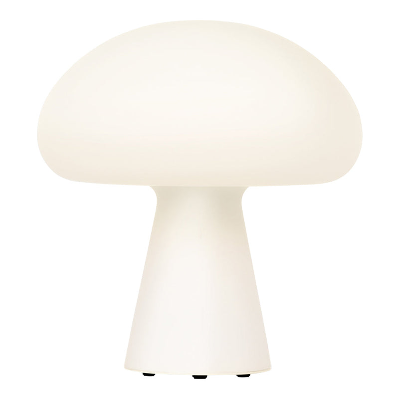 White mushroom-shaped lamp with a smooth, glossy finish and a minimalistic design. Perfect for modern decor.