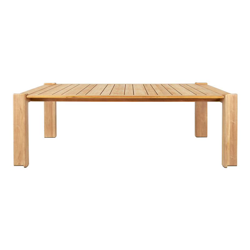 Natural wood coffee table with light brown tones and slatted pattern, perfect for modern decor.