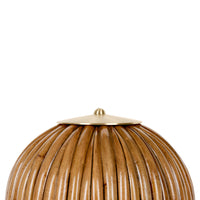 Brown ribbed decorative jar with a gold lid, showcasing a modern, textured pattern. Perfect for stylish home decor.