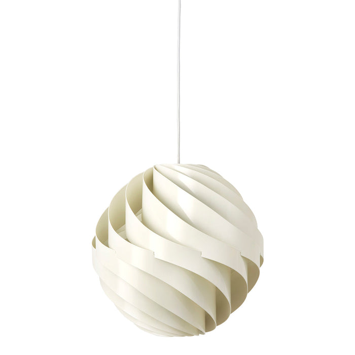 "White spiral-patterned pendant light with a modern, elegant design."