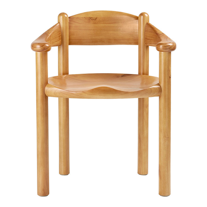 Light natural wood chair featuring smooth grain and rounded edges, perfect for a minimalist decor.