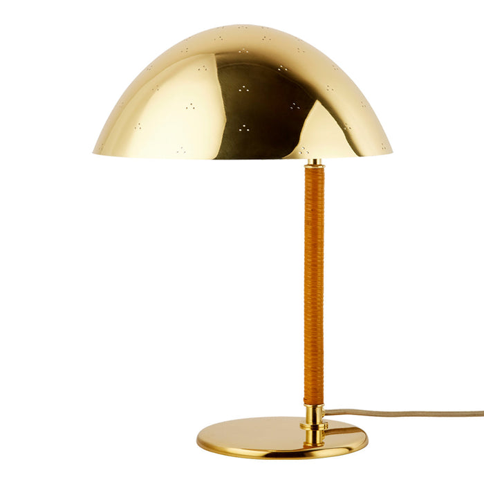 Gold dome lamp with a wooden base, featuring a sleek and modern design, perfect for stylish home decor.
