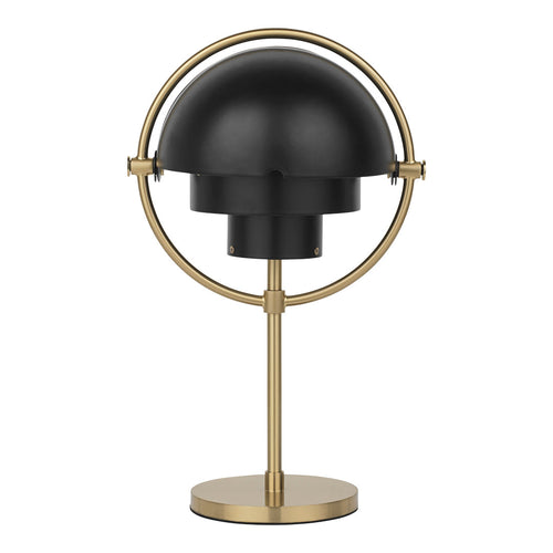 Black and gold lamp featuring a smooth dome shade and a circular base design. Ideal for modern decor.
