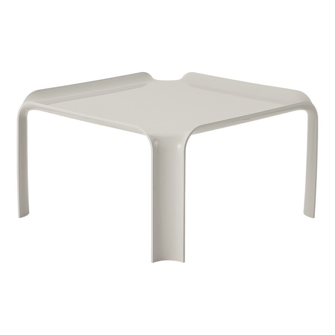 Modern square table in sleek matte white finish with smooth, minimalist design and no visible patterns.
