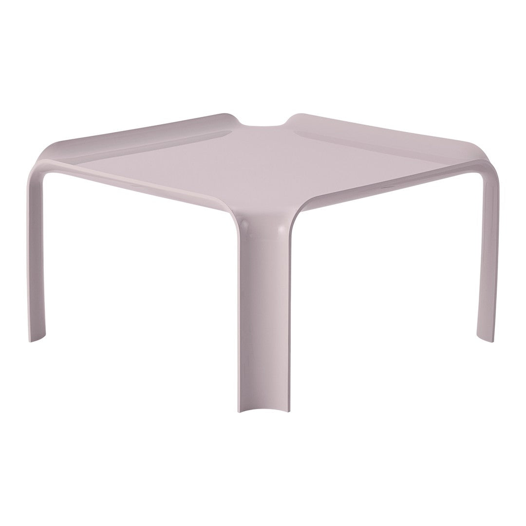 Light lilac square table with smooth, solid surfaces and rounded edges, perfect for modern decor.