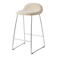 Cream and beige striped bar stool with a sleek chrome frame, perfect for modern interiors.