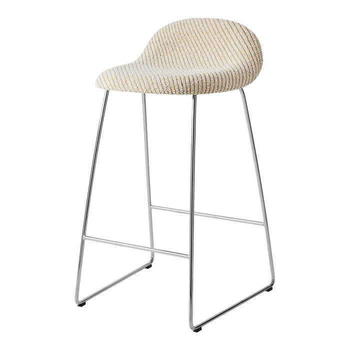 Cream and beige striped bar stool with a sleek chrome frame, perfect for modern interiors.