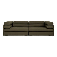 Olive green upholstery sofa with a contemporary, smooth design and plush cushions for a modern living space.