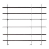 Black wooden shelves with a sleek silver metal frame, showcasing a modern, minimalistic design.