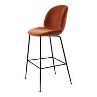 Brown leather bar stool with a sleek black metal frame and minimalist design. Perfect for modern interiors.