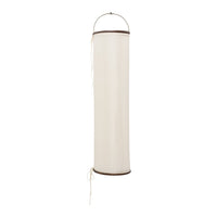 White cylindrical lantern with a smooth texture and contrasting brown accents, perfect for modern decor.