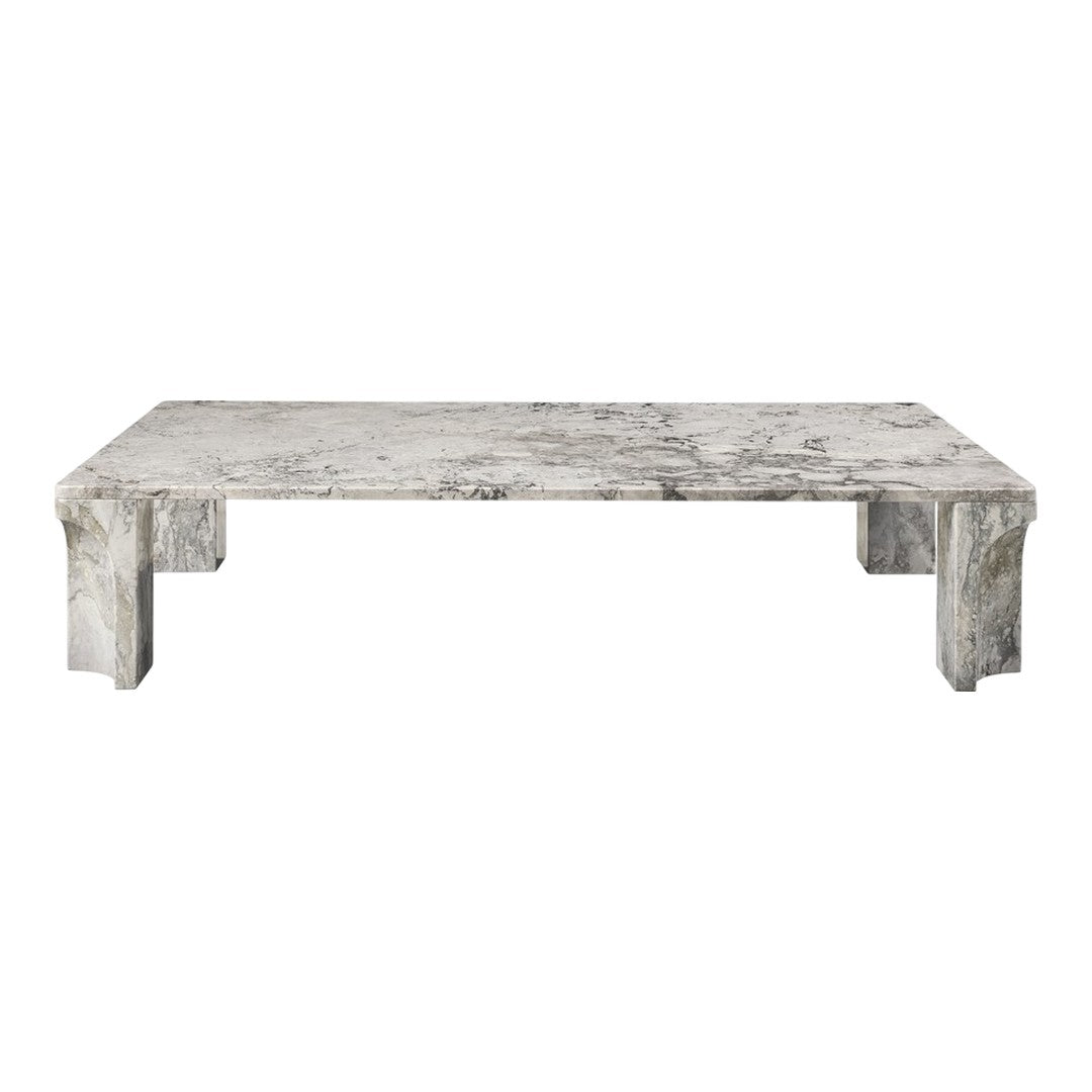 Marble coffee table with a sleek white and gray pattern, featuring a modern, minimalistic design.