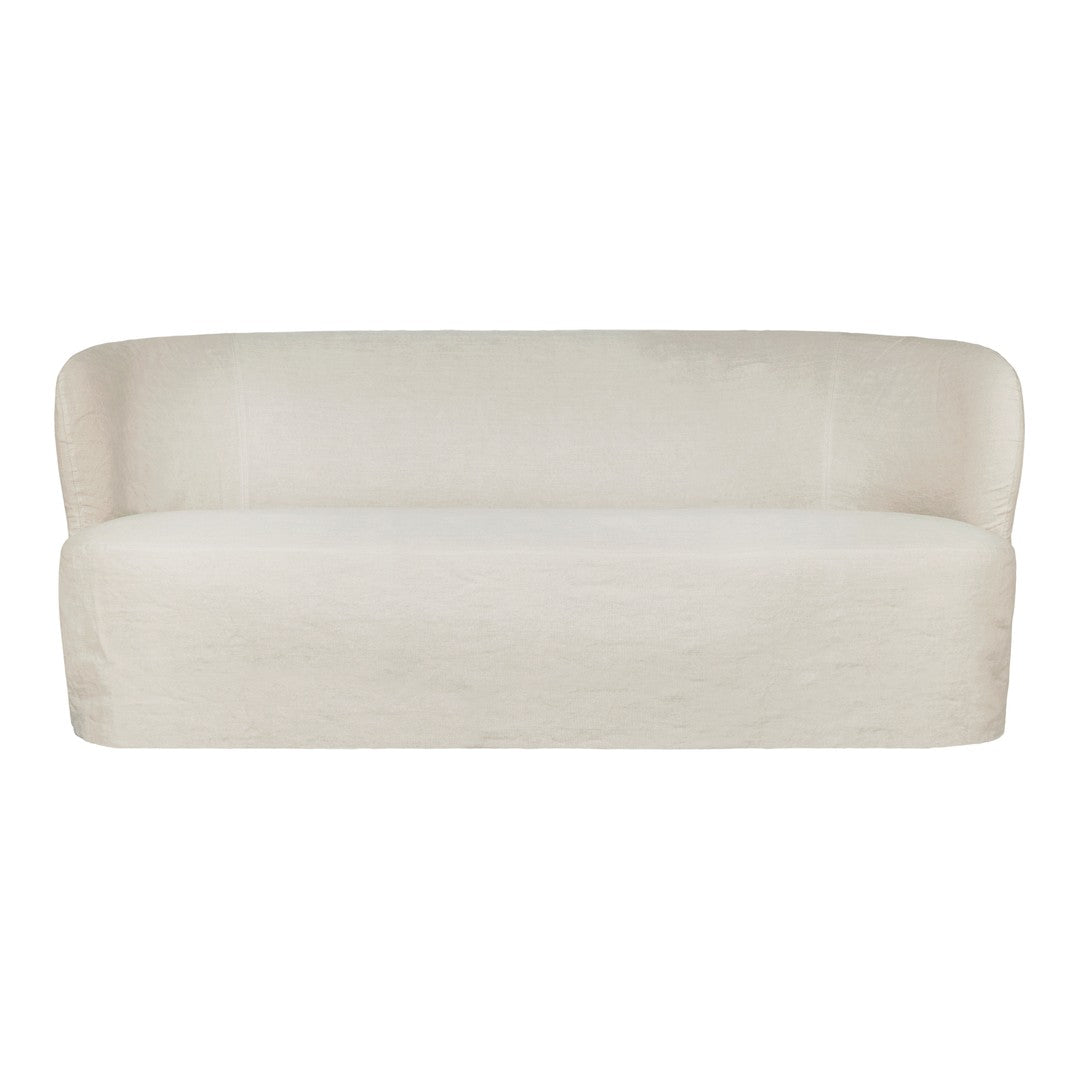 Stylish cream-colored sofa with a smooth, textured surface and minimalist design. Perfect for modern interiors.