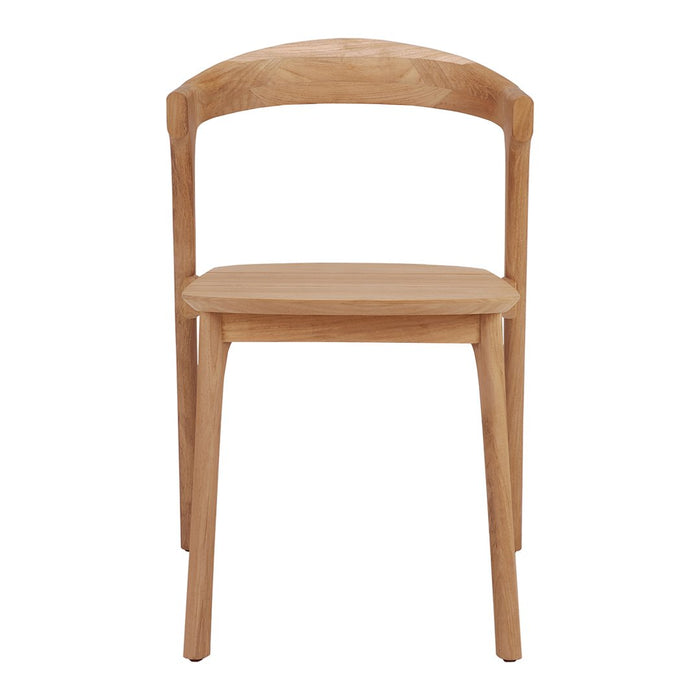Natural wood chair with a smooth, light beige finish and a minimalist design, featuring curved backrest and legs.