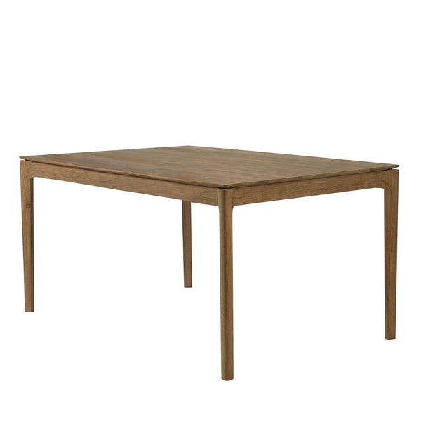 Wooden dining table with a natural oak finish and smooth, minimalist design. Perfect for modern interiors.