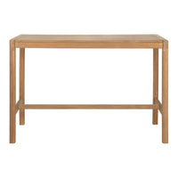 Natural wood console table in light brown, showcasing a simple, minimalistic design with clean lines.