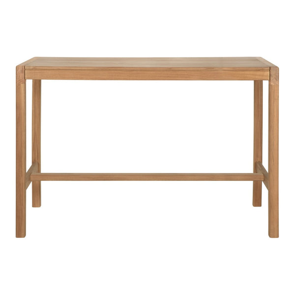 Natural wood console table in light brown, showcasing a simple, minimalistic design with clean lines.