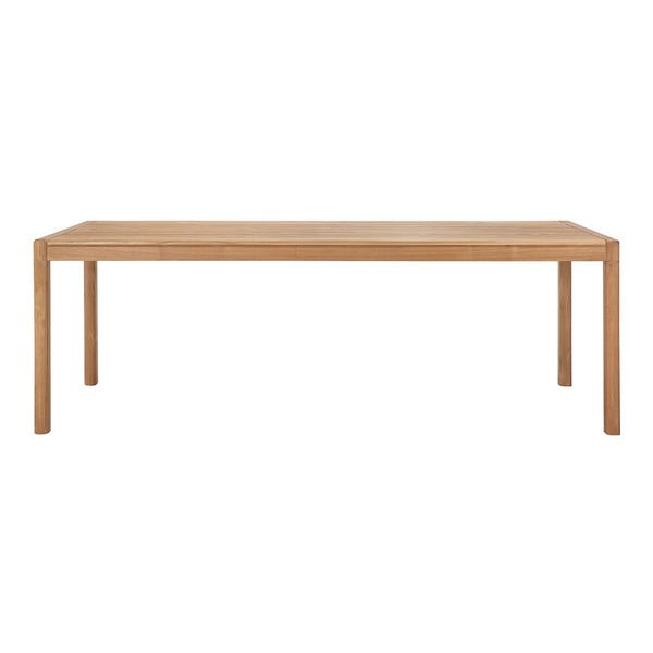 Natural wood dining table with a smooth, light finish and clean, minimalist design. Perfect for any modern space.
