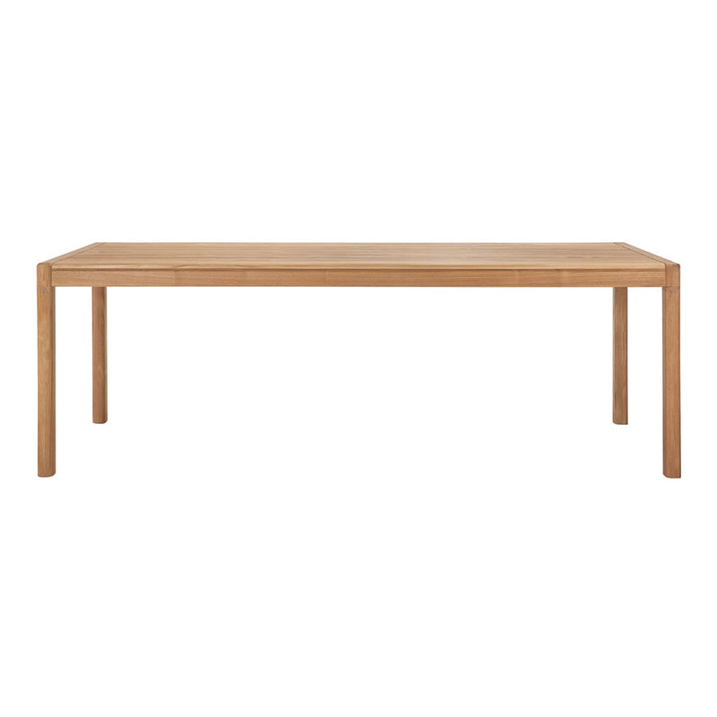 Natural wood dining table with a smooth, light finish and clean, minimalist design. Perfect for any modern space.