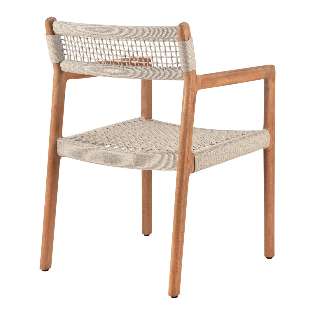 Beige woven seat and backrest with natural wood frame, featuring a minimalist design and neutral color palette.