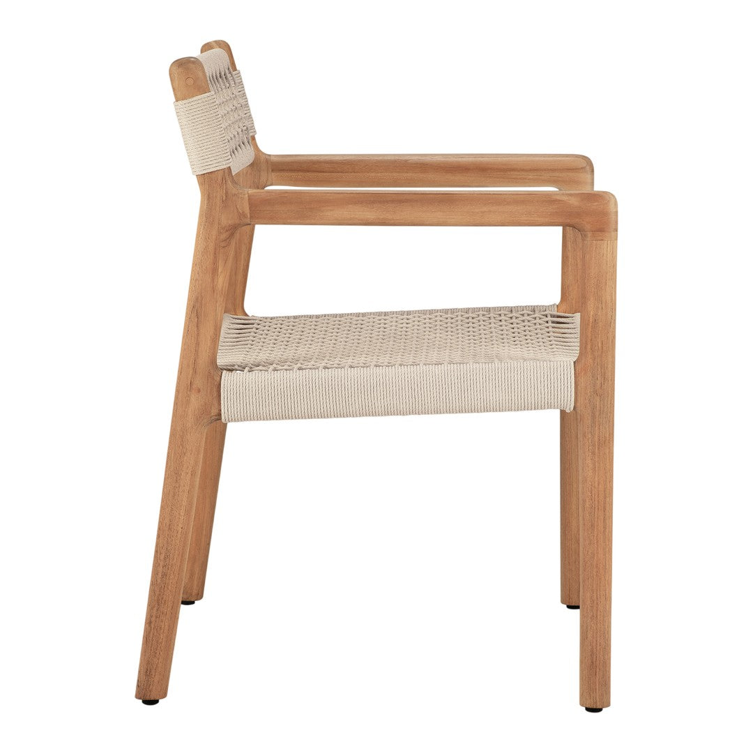 Beige woven seat with natural wood frame, featuring clean lines and a minimalist design. Perfect for modern spaces.
