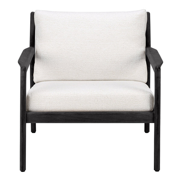 Modern black armchair with soft, textured cream cushions. Perfect blend of colors for contemporary decor.