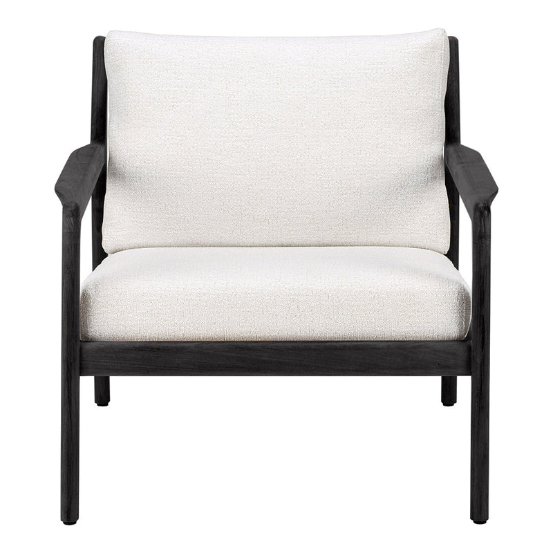 Modern black armchair with soft, textured cream cushions. Perfect blend of colors for contemporary decor.