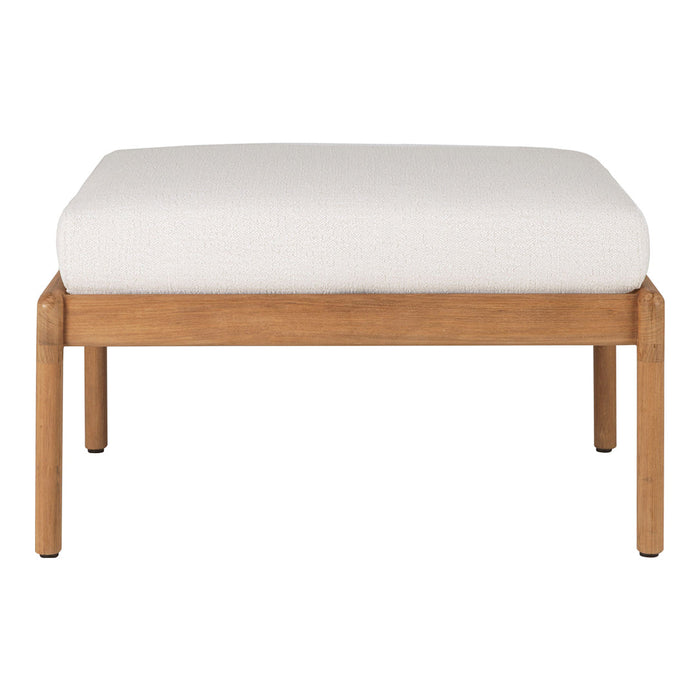 Neutral white cushion on a natural wood frame, perfect for minimalist decor. Simplistic design with a contemporary touch.