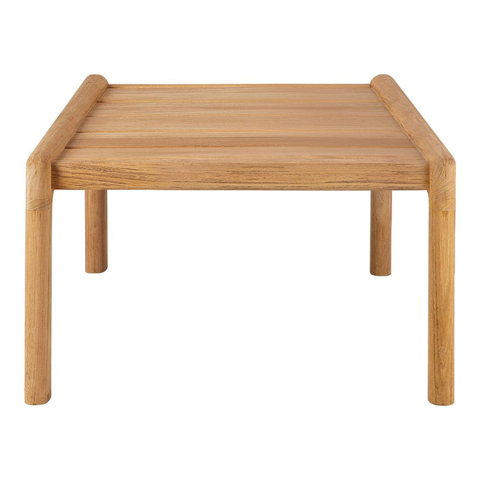 Natural wood coffee table with a smooth, light oak finish and minimalist design, featuring clean lines and solid legs.