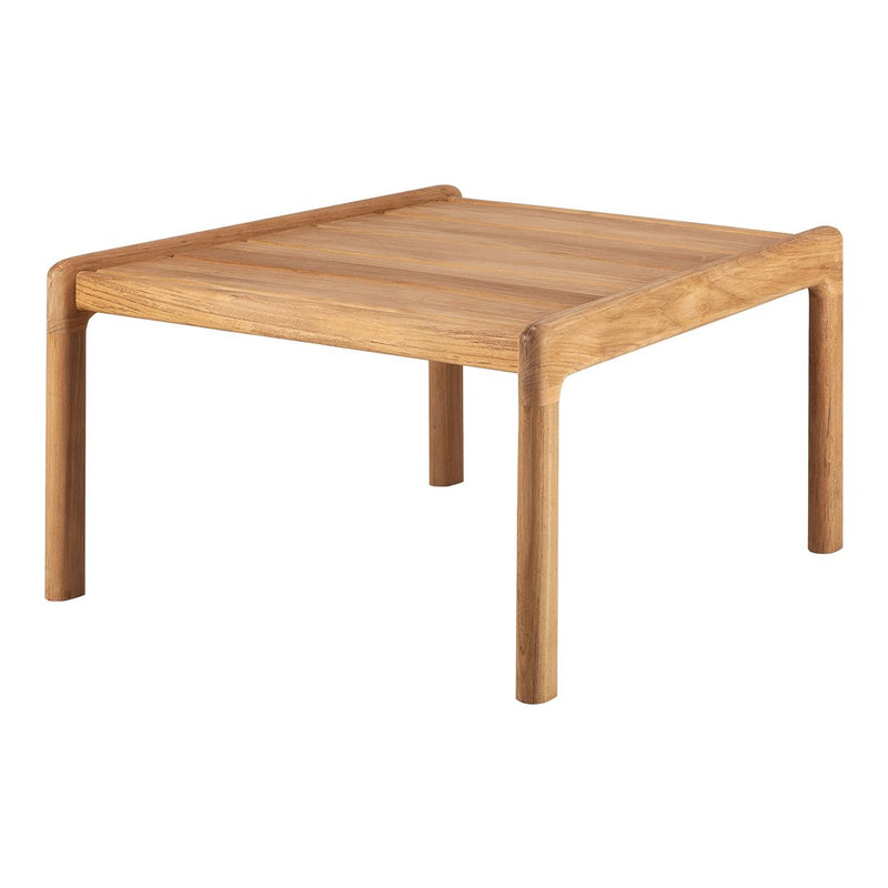 Natural wood square coffee table with a smooth light brown finish and simple, sleek design. Ideal for modern decor.