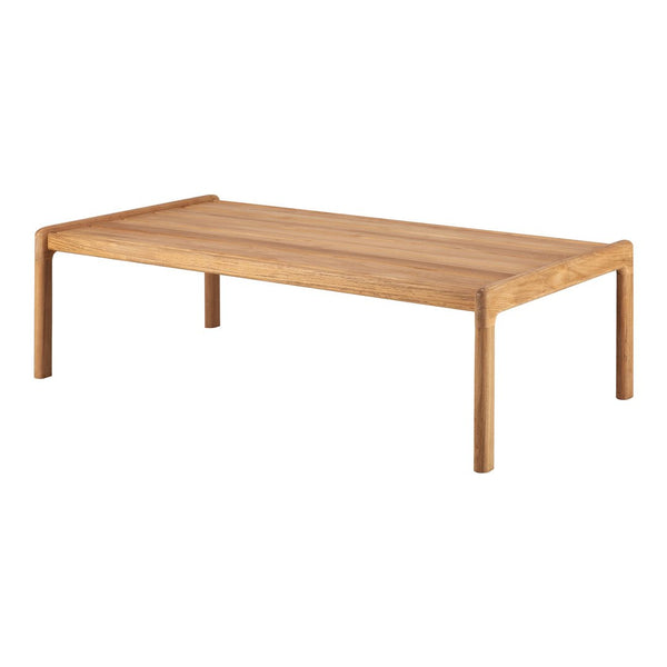 Natural wood finish coffee table with a smooth, light oak grain pattern and simple, minimalist design.