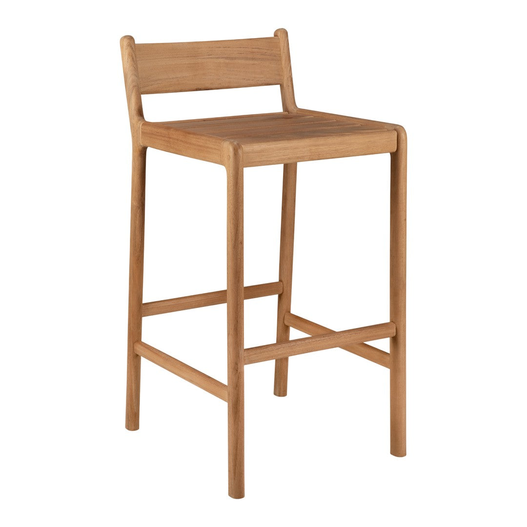 Natural wood bar stool in light oak finish with a minimalist design and no patterns. Perfect for modern decor.