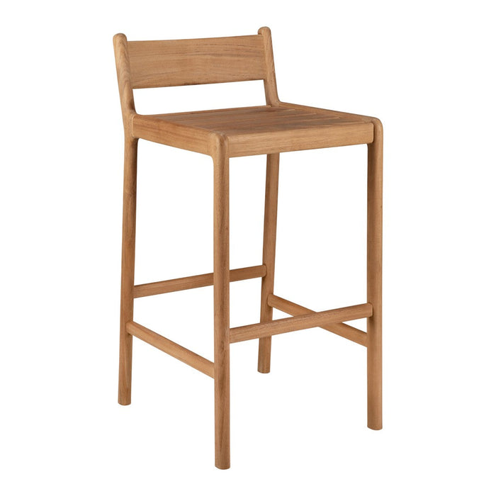 Natural wood bar stool in light oak finish with a minimalist design and no patterns. Perfect for modern decor.