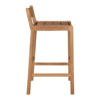 Natural wood bar stool with a smooth, light brown finish and simple slatted design. Ideal for modern decor.