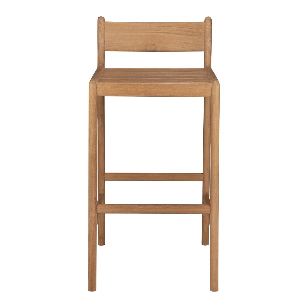 Natural wood barstool in a sleek, minimalist design with a warm honey hue and clean lines. Perfect for modern decor.