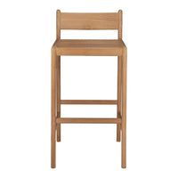Natural wood barstool in a sleek, minimalist design with a warm honey hue and clean lines. Perfect for modern decor.