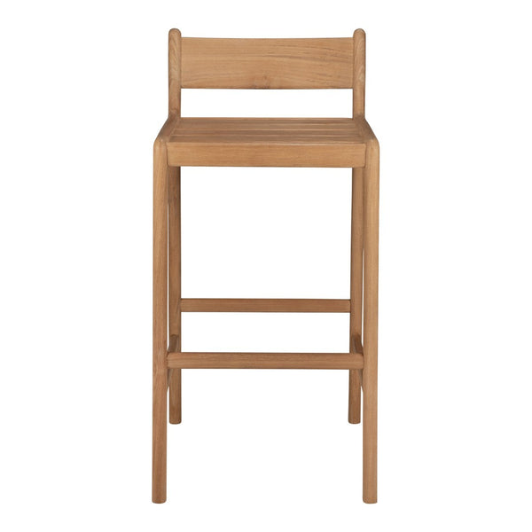 Natural wood barstool in a sleek, minimalist design with a warm honey hue and clean lines. Perfect for modern decor.