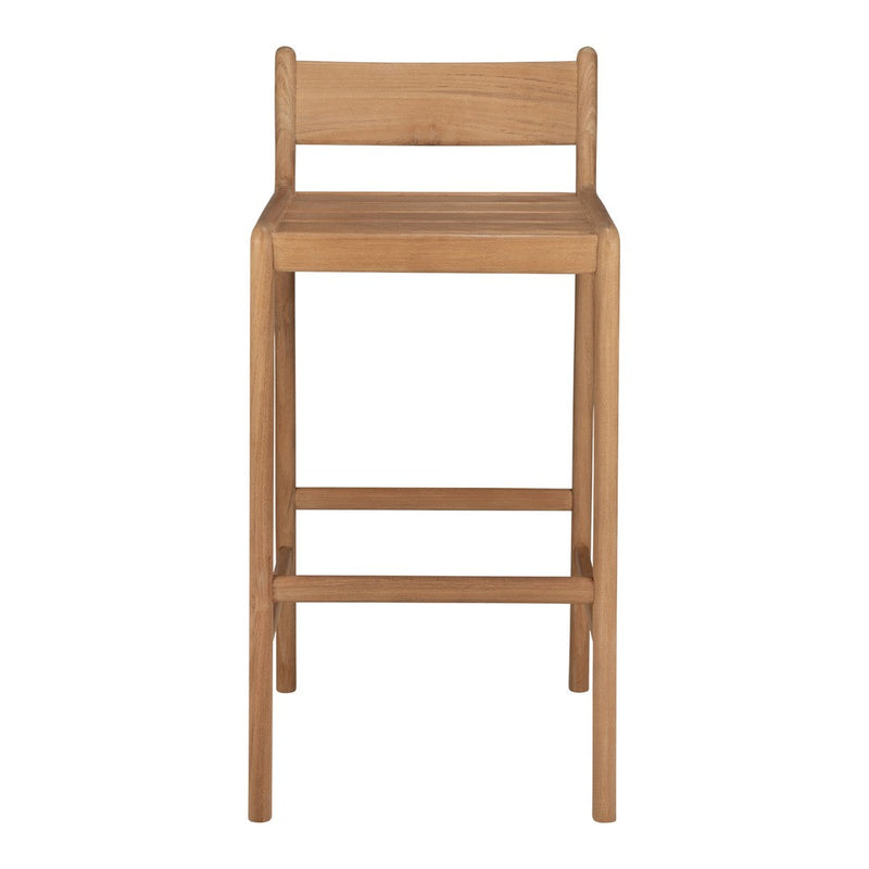 Natural wood barstool in a sleek, minimalist design with a warm honey hue and clean lines. Perfect for modern decor.