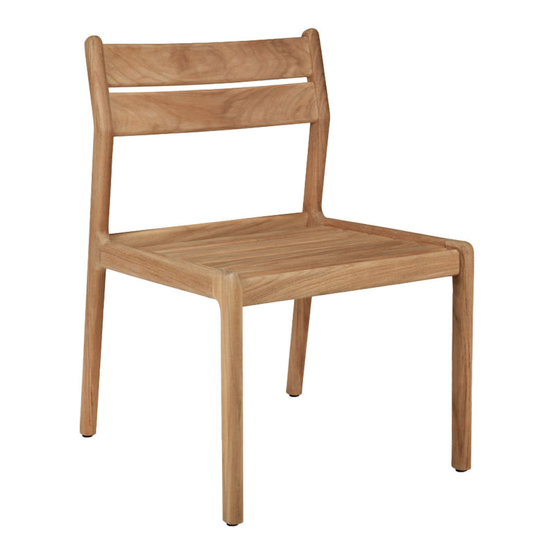 Natural wood chair with a light oak finish, featuring a simple, minimalist design and clean lines.
