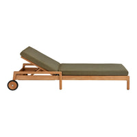 Olive green cushion on a natural wood frame, featuring a sleek, modern design with a minimalist aesthetic.