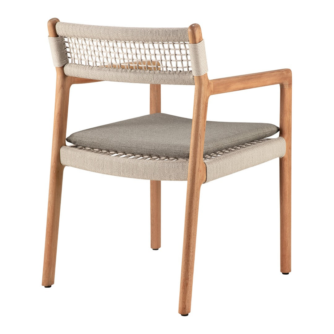 Natural wood chair with light gray woven seat and backrest, featuring a minimalist design. Ideal for modern decor.