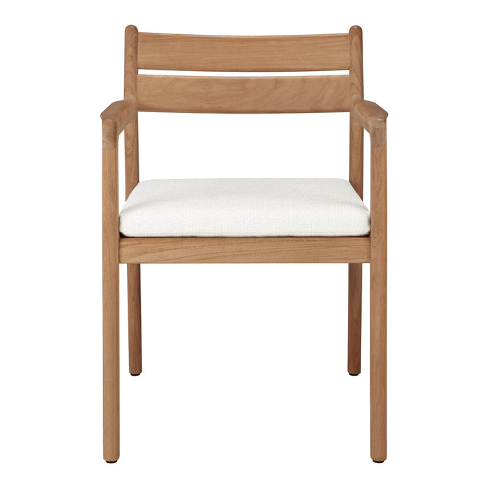 Light wood chair with a natural finish and a white cushion, featuring a simple, modern design.