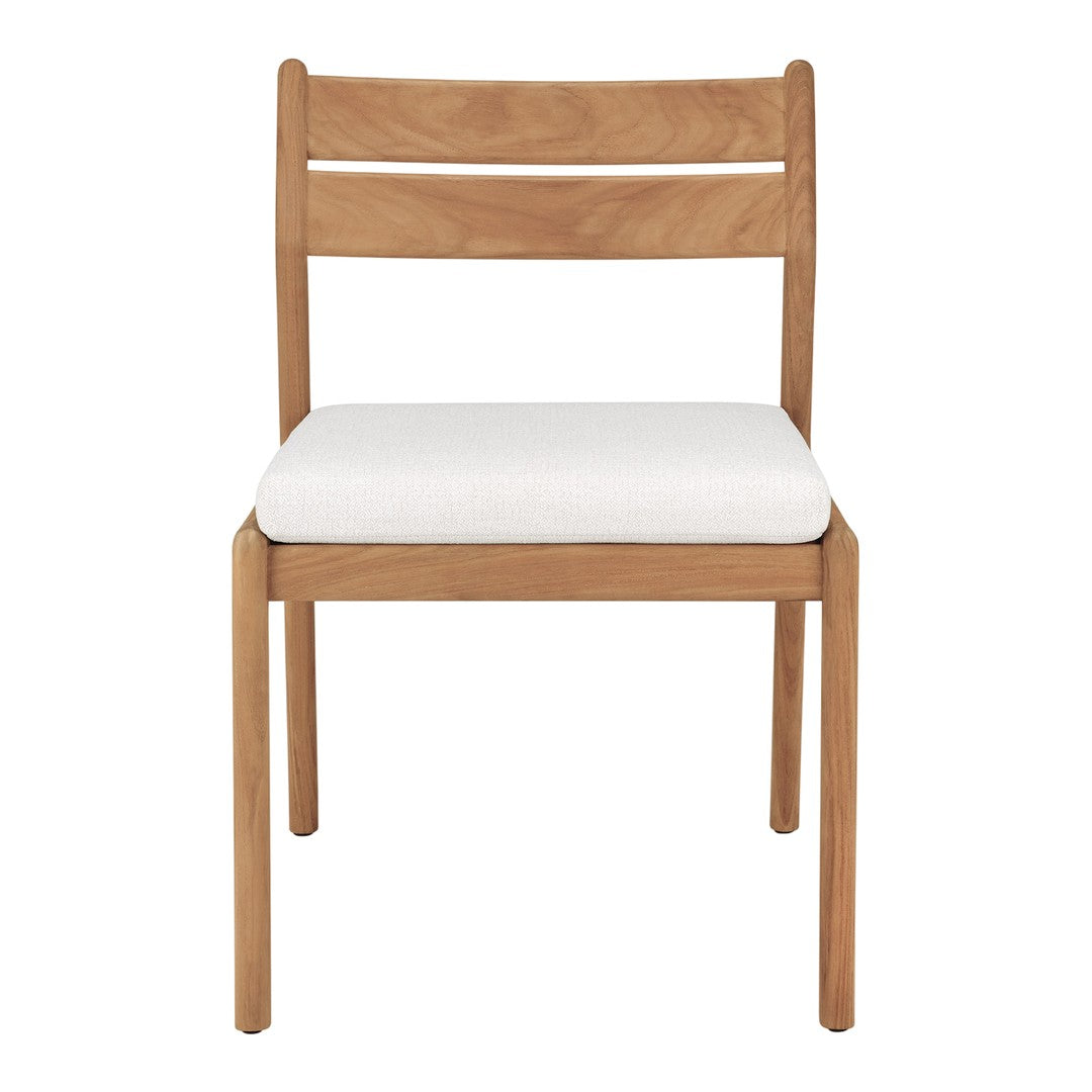 Natural wood chair with a light beige cushion, featuring a simple, modern design and warm tones.