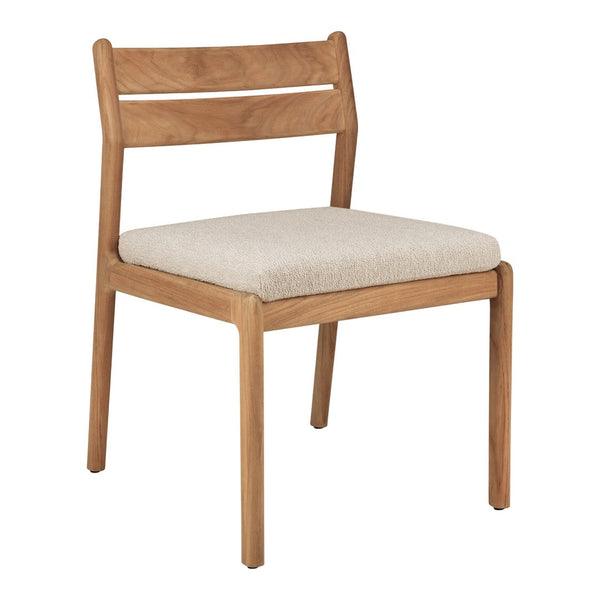 Natural wood chair with a light beige upholstered seat and simple, modern design.