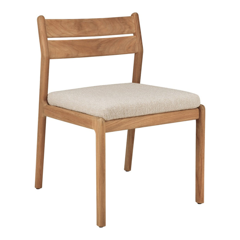 Natural wood chair with a light beige upholstered seat and simple, modern design.