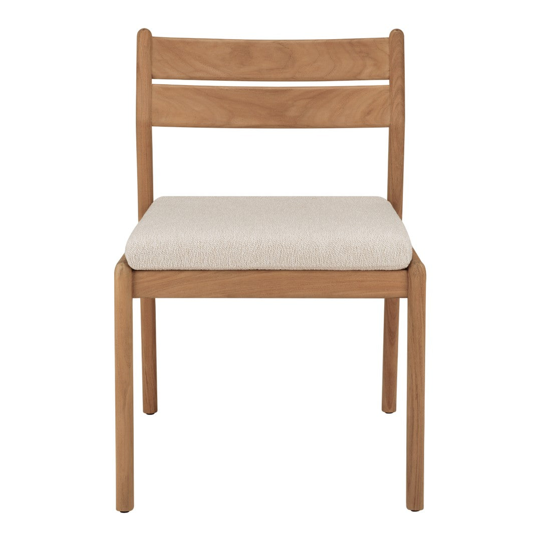 Natural wood finish with a light beige textured seat, designed for a modern aesthetic.